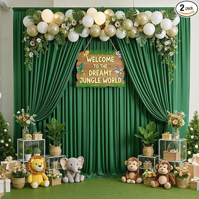 10ftx10ft Wrinkle Free Green Backdrop Curtains for Parties, Silky Polyester Photo Backdrop Drapes 2 Panels 5x10ft Back Drop Cloth for Wedding Birthday Baby Shower Photography Background