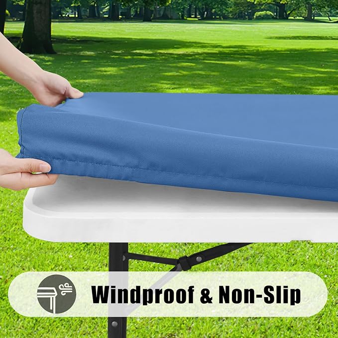 Smiry 6 Pack Rectangle Picnic Table Cloth, Waterproof Elastic Fitted Tablecloths, Washable Polyester Rectangular Patio Table Cover for Camping, Indoor and Outdoor (Stone Blue, 30"x72")