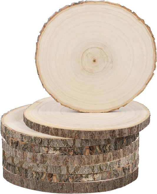 Sancodee 8 Pcs Large Unfinished Wood Slices, 9-10 Inches Wood Slabs for Centerpieces Natural Wooden Circle, DIY Wood Centerpieces for Tables Wedding Party Door Sign Decor