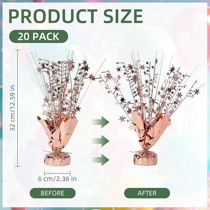 20 Pack Rose Gold Star Table Decorations Metallic Foil Spray Centerpiece Burst Table Centerpieces for Birthday Party Decoration Graduation Wedding Baby Shower Party Supply (Rose Gold)