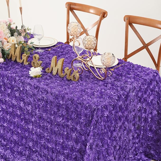 Purple Rose Tablecloth 90x132 Inches Rosette Tablecloth for Home Table Outdoor Bridal Shower Decor Graduation Party Decoration