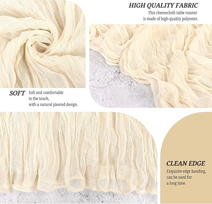 24 Pack Ivory Cheesecloth Table Runner 120 inch Fall Thanksgiving Boho Cream Rustic Gauze Farmhouse 10FT Cheese Cloth Runner for Baby Shower Wedding Party Holiday Home Decor