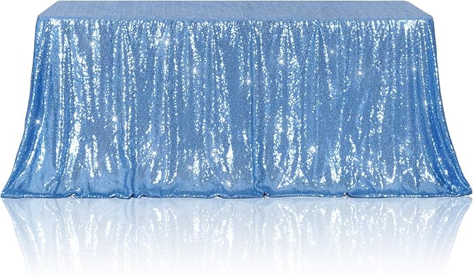 Poise3EHome Baby Blue Sequin Tablecloth 90×132 Inch Rectangle Sparkly Fabric Table Cloth for Baby Shower Birthday Party Wedding Christmas Holiday Decoration
