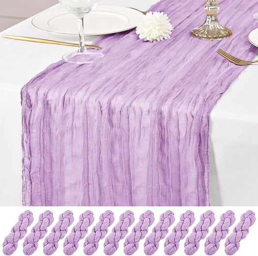 12 Pack Lavender Table Runner 10Ft Cheesecloth Table Runner Rustic Gauze Table Runners Romantic Long Sheer Fabric Cheese Cloth Table Runners for Wedding Party Bridal Baby Shower