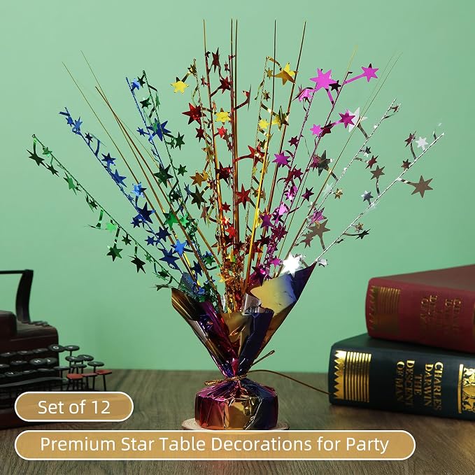 12 Pack Colorful Metallic Foil Spray Centerpiece Star Table Decoration Burst Table Centerpieces for Birthday New Year Wedding Anniversary Graduation Party Supply (Colorful)