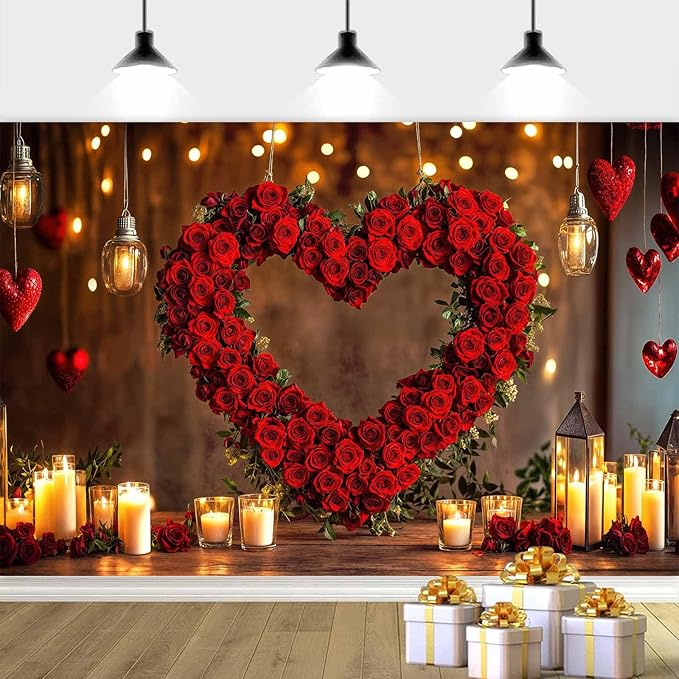 15X10ft Valentine's Day Backdrop Red Love Heart Photography Background, Wedding Bridal Party Background Decor Proposal Confession Backdrop Banner Portrait Photo Studio Booth Props, Red-4