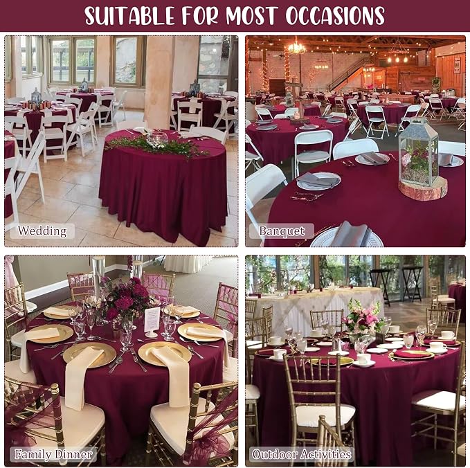 Fivenl 8 Pack Premium Round Tablecloth 108 Inch Round Table Covers Bulk Washable Polyester Fabric Round Table Clothes for Wedding Party Reception Banquet Buffet Restaurant (Burgundy, 108 Inch)