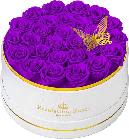 27 Preserved Roses Forever Flowers Real Roses in a Box Mother's Day Birthday Flowers for Her Mom Women Wife Valentine's Day, Purple Roses