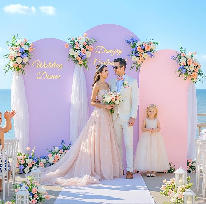 Set of 3 Arch Backdrop Covers(7.2ft, 6.6ft, 6ft) - Premium Stretchy Spandex Backdrop Arch Stand Cover for Baby Shower,Wedding,Party Decor Chiara Cover with Double-Sided Design(Pink Lavender)