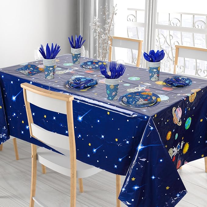 Oudain 162 Pcs Astronaut Space Birthday Party Decorations for 20 Guests Space Plates and Napkins Party Supplies 2 Plastic Solar System Tablecloth Dinnerware Cups Planet Table Cover for Kids