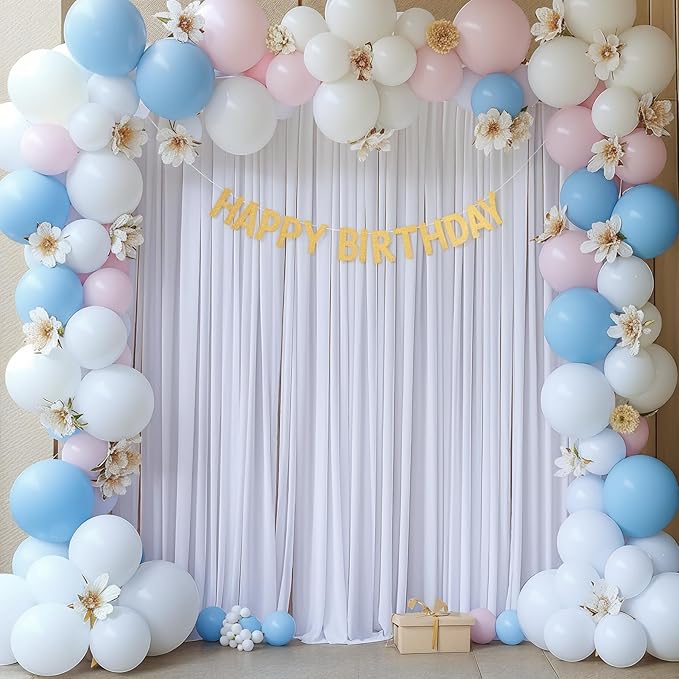 White Backdrop Curtains for Wedding, Wrinkle Free Polyester Photography Backdrop Drapes 8x10FT Photo Backdrop for Baby Shower Birthday Parties Stage Photoshoot Background Decorations 4x10ft,2 Panels