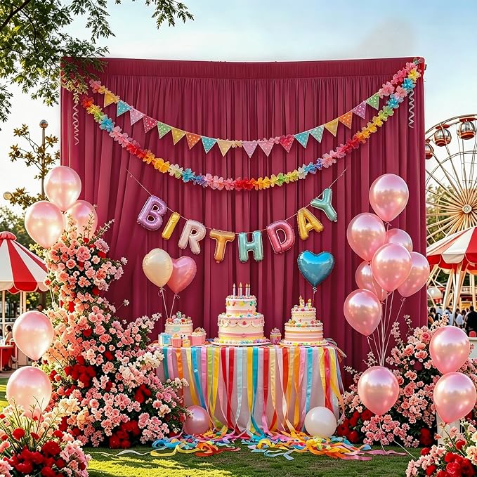 Gallety Red Backdrop Curtain for Wedding, Polyester Photography Backdrop Drapes - 30FT x 10FT Photobooth Backdrop Curtains for Celebration,Birthday,Event,Graduation Party Decorations