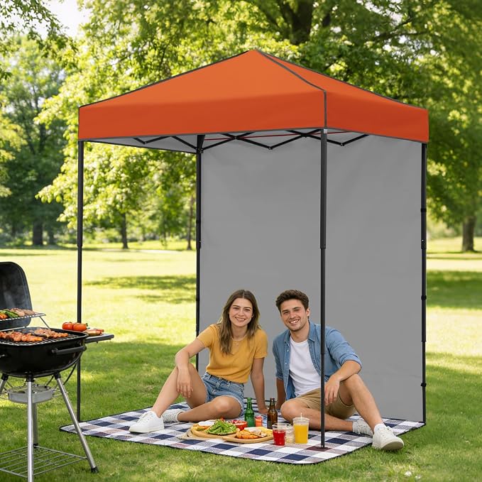 6x4 Pop Up Canopy Tent with One Wall Panel, Instant Portable Beach Canopy, Outdoor Tent with Carry Bag for Camping, Sports, Tailgating, Events, Orange