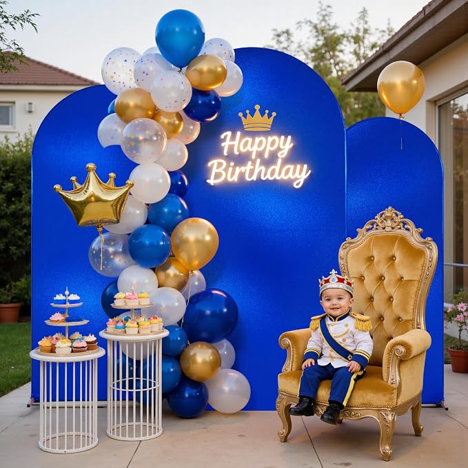 Shimmer Royal Blue Arch Backdrop Cover Set of 3 (6 6.6 7.2FT) with Zipper,Thick Soft Stretchy Sequin Glitter Spandex Fitted Chiara Cover for Birthday Baby Shower Graduation Party Photo Backdrop