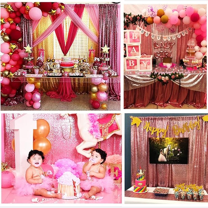 Poise3EHome Fuchsia Pink Sequin Backdrop Curtain, 2 Panels 2Ft x 8Ft Glitter Photography Background for Party Baby Shower Wedding Birthday Christmas Thanksgiving Halloween Decoration