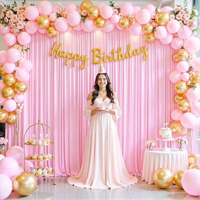30ft x 10ft Pink Backdrop Curtain for Parties Light Pink Wrinkle Free Backdrop Drapes Panels for Baby Shower Wedding Birthday Photo Gender Reveal Photography Polyester Fabric Background Decoration