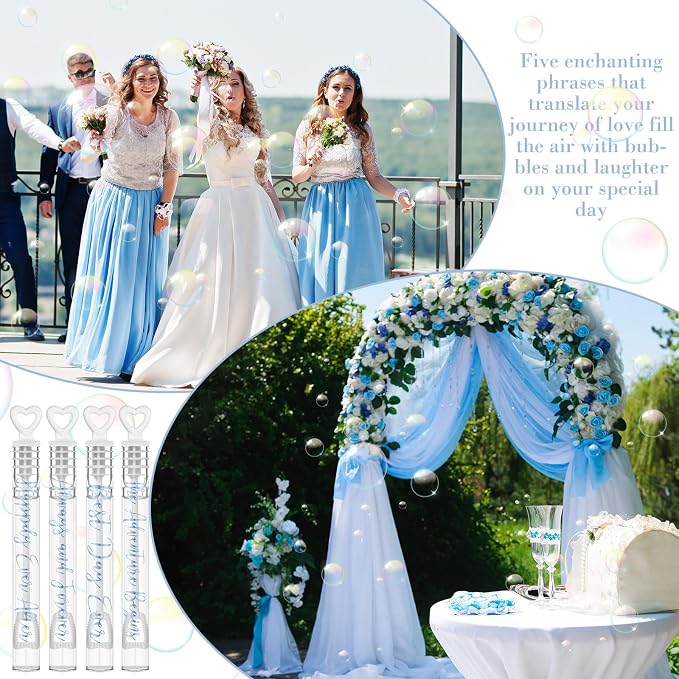 Hollowfly 120 Pack Wedding Mini Bubble Wands for a Wedding Bulk White Heart Blue Wish Bubble for Guests Send Off Wand Adults Bridal exit Shower Party Supplies Valentine Anniversaries Celebration