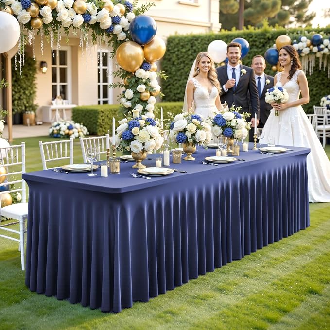 8 Pack Navy Blue Table Cloth for 6 Foot Rectangle Tables Spandex Fitted Tablecloth 6ft Stretch Table Covers Skirt Navy Blue Banquet Tablecloths Wrinkle Free Tablecloth for Party Wedding Birthday Event