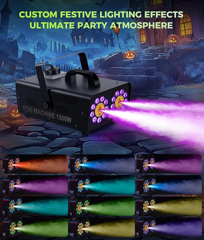 IMONE 1500W Dual Head Fog Machine | High Output Continuous Smoke Machine with 18 RGB LED Lights & Wireless Remote | Perfect for Parties, DJ, Halloween, Stage, Indoor/Outdoor Events