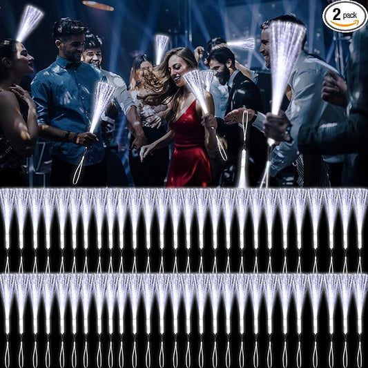 90 Pack White Fiber Optic Wands Glow Fiber Wands Bulk LED Light Up Wands with 3 Flashing Modes LED Flashing Sticks for July 4th Hawii Carnival Valentine's Day Wedding Birthday