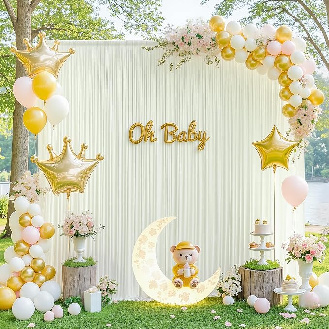 20x8ft Ivory Photo Backdrop Curtains for Parties Wedding Wrinkle Free Polyester Photoshoot Curtains Drapes Backdrop for Birthday Baby Shower Graduation Stage Photography Background 4 Panels 5x8FT