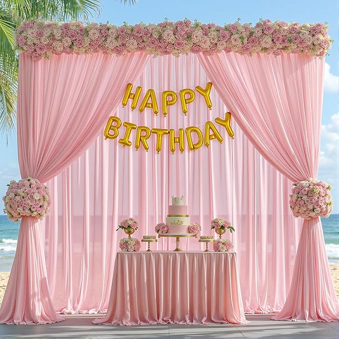 20ft x 10ft Peach Pink Backdrop Curtains, Wrinkle-Free Sheer Chiffon Fabric Photo Backdrop Drapes for Wedding Arch Party Ceremony Stage Photography Decorations