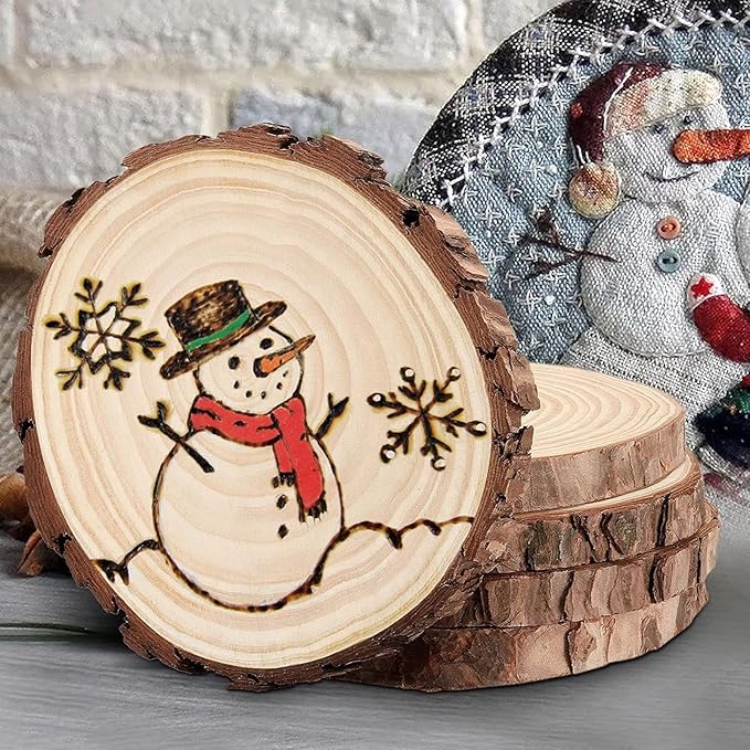 FUNSUEI 16 PCS 6-7 Inches Unfinished Natural Wood Slices, Natural Wood Coasters with Bark, Wooden Circles for DIY Arts and Crafts, Christmas Ornaments, Rustic Wedding Christmas Ornaments