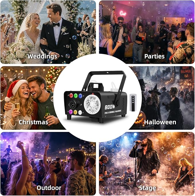 Fog Bubble Machine 800W 2-in-1 Bubble Fog with RGB Lights & Remote Control, Smoke Bubble Maker, Halloween Bubble Fog Machine for Parties,Birthdays, Stage Effects, Indoor Outdoor Events | Halloween Bubble Fog Machine for Parties,Birthdays, Stage Effects...
