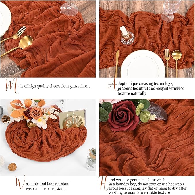 15 Pack Terracotta Fall Table Runner 17 x 108inch Cheesecloth Table Runner Boho Gauze Table Runners Rustic Sheer Fabric Cheese Cloth Table Runners for Wedding Party Bridal Shower Farmhouse Home Decor