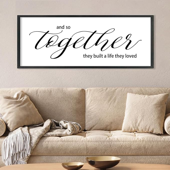 Couples Quote Sign And So Together They Built a Life They Loved Wall Art | Farmhouse, 40x15 Inch Rustic Large Black Wood Frame, Above Bed Decor for Master Bedroom, Wedding Idea, Ready to Hang