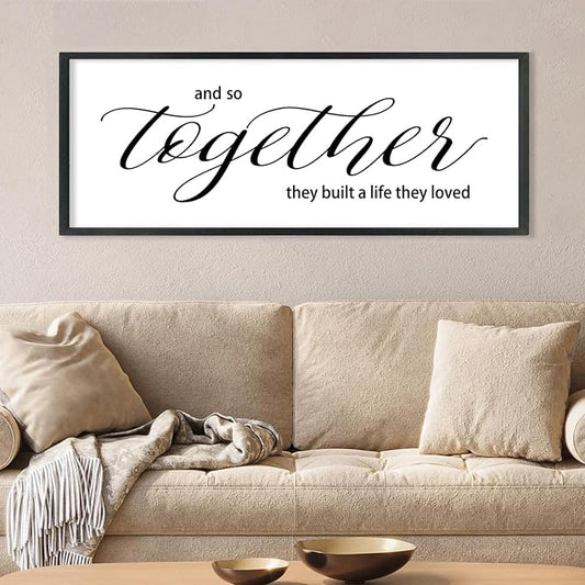 Couples Quote Sign And So Together They Built a Life They Loved Wall Art | Farmhouse, 40x15 Inch Rustic Large Black Wood Frame, Above Bed Decor for Master Bedroom, Wedding Idea, Ready to Hang