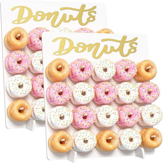 Donut Wall Display Stand, 2 Pack Wood Donut Peg Board Holds 40 Donuts, Large Donut Display Stand for Party, Donut Holder Stand Party Decorations,(White)