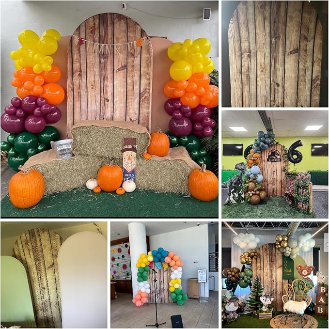 Rustic Wood Arch Cover 7.2FT Wood Vintage Texture Spandex Stretch Fabric Fitted Round Top Arch Stand,Chiara Backdrop Cover for Photography,Wedding,Birthday,Ceremonies,Banquets