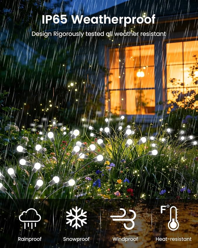 OZS 4 Pack Total 32 LED Solar Garden Lights Fairy Outdoor - Solar Firefly Lights Outdoor, Sway by Wind, Waterproof for Garden Patio Pathway Fairy Decoration (Cool White)
