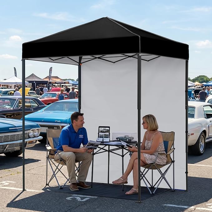 EAGLE PEAK 6x4 Instant Pop Up Canopy Tent with 1 Side Wall Panel, Straight Leg Sun Shelter, Portable Canopy with Carry Bag for Camping, Beach & Sports, Black