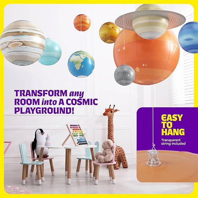 Dan&Darci Inflatable Solar System Planets for Kids - Science Toys - Boys Room Decor Ceiling - Space Birthday Gifts - Outer Space Themed Party Decorations - Astronomy Gifts 5-7 6-8 8-12 Years Classroom