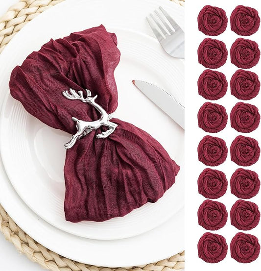 100 Pack Burgundy Cheesecloth Napkins Washable 21x21 Inches Burgundy Cloth Napkins Set of 100 Dinner Table Napkins for Wedding Bridal Baby Shower Rustic Boho Cotton Gauze Summer Party Table Decor