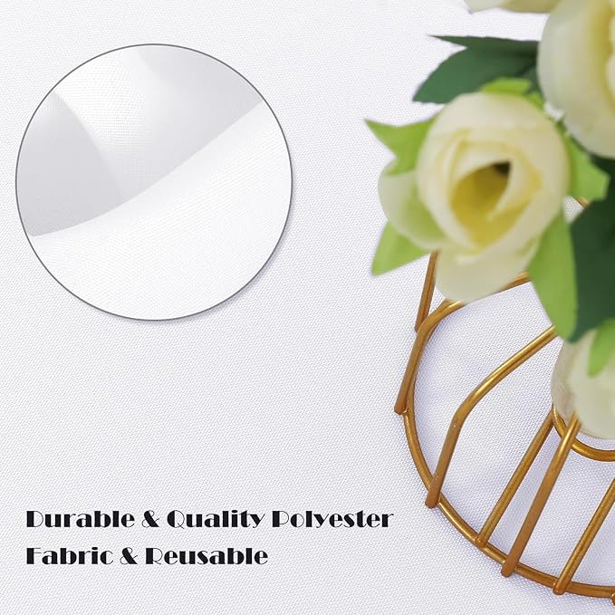 90 Inch White Round Tablecloth, Premium Soft Touch Polyester Table Cloth, High-Opacity & Wrinkle Free, Spillproof Circular Table Cover for Weddings, Banquets, Buffets and Parties