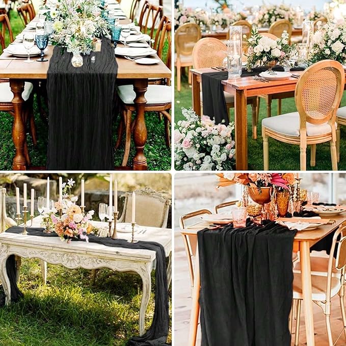 Black Cheesecloth Table Runner 21x120 Inch Gauze Table Runners Reusable Polyester 10ft Boho Rustic Cheese Cloth Table Runner for Wedding Party Baby Shower Birthday