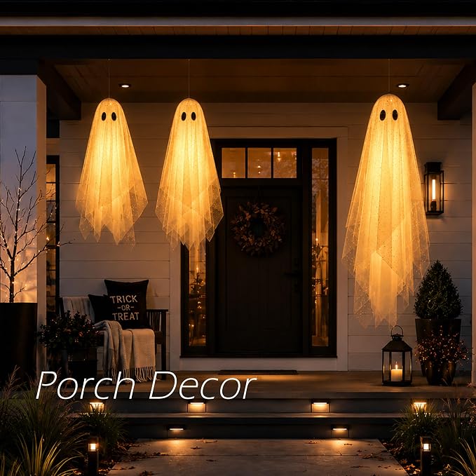 AYGXU Halloween Decorations outdoor/indoor-3pcs Hanging Ghost Decor with Light,Halloween Ornaments,Hallowee n Decor for Tree,Yard,Window,Garden