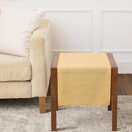 Solino Home Linen Small Table Runner 36 Inches - Athena, 100% Pure Linen Chambray Mustard Yellow Table Runner 14 x 36 Inch Ideal for Dresser and Coffee Tables, Spring, Summer, Mothers Day