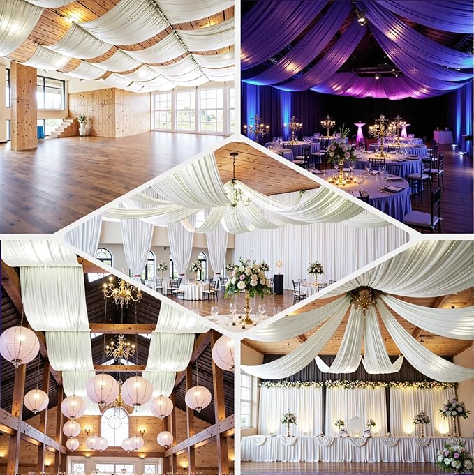 20ftx40ft Ivory Ceiling Curtain for Wedding Parties – 4 Panels Wrinkle-Free 40 FT Long Tent Draping Curtains for Wedding, Birthday & Theme Parties, 40ft Height with Rod Pocket