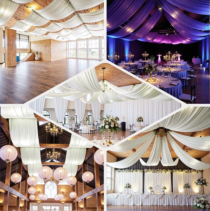 10ftx40ft Ivory Ceiling Curtain for Wedding Parties – 2 Panels Wrinkle-Free 40 FT Long Tent Draping Curtains for Wedding, Birthday & Theme Parties, 40ft Height with Rod Pocket