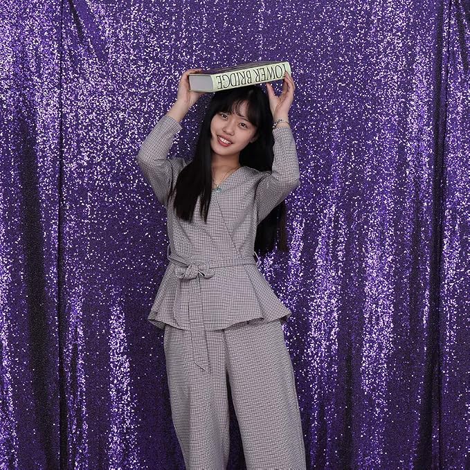 Eternal Beauty Purple Sequin Backdrop, 7x7 Ft Glitter Background Curtains for Shimmer Photography Party Wedding Birthday Back Drop Decor