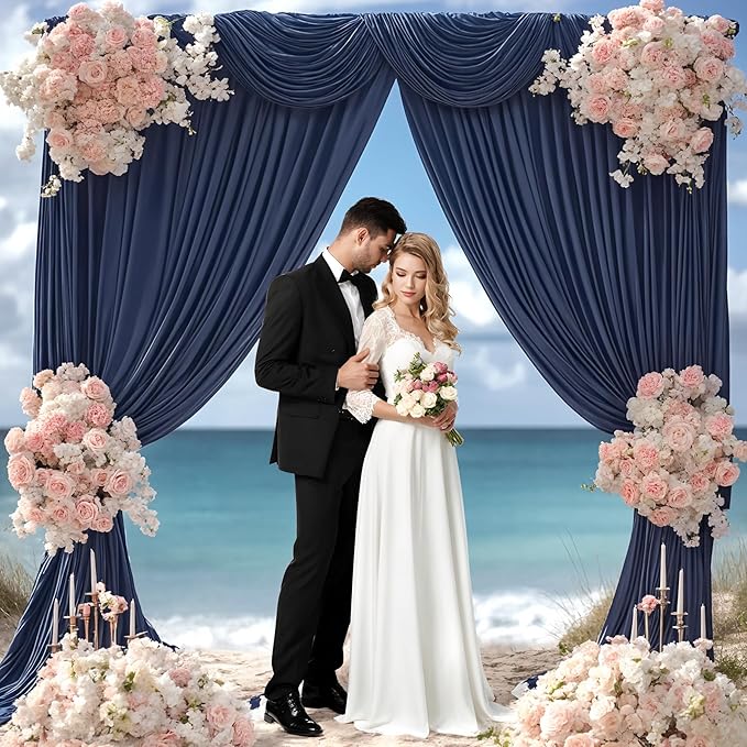 20x10 Navy Blue Backdrop Curtain for Party Wrinkle Free Polyester Fabric Photo Backdrop Curtain Drapes for Party Wedding Stage Birthday Baby Shower Decoration 5ft x 10ft,4 Panels