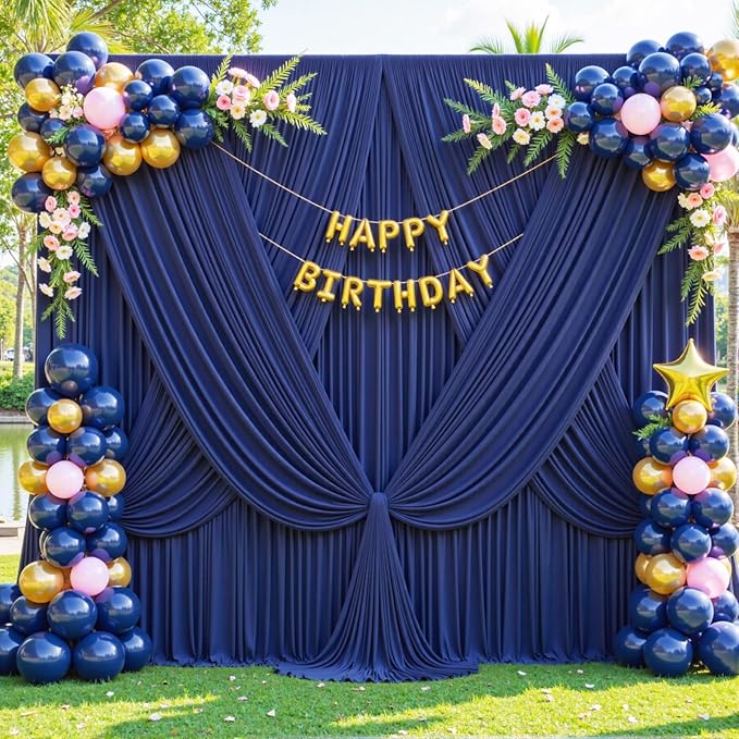 Navy Blue Backdrop Curtain for Parties Wrinkle Free Photo Curtains Backdrop Drapes Fabric Decoration for Wedding Birthday Party Baby Shower 5ft x 7ft,2 Panels