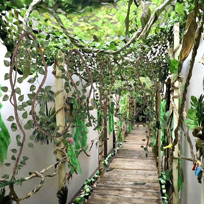 Bucherry Jungle Theme Decoration Set, 68.9ft Artificial Hanging Ceiling Greenery for Classroom, Wedding Birthday Forest Rainforest Safari Party, Enchanted Indoor Outdoor Home Garden Wall DIY Decor