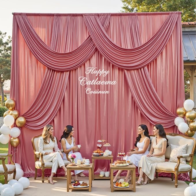gogoparti 20x12FT Rose Gold Sequin Backdrop Curtain-4 Panels of 5x12FT Wrinkle-Free Glitter Drapes for Photography, Birthdays, Weddings & Graduations