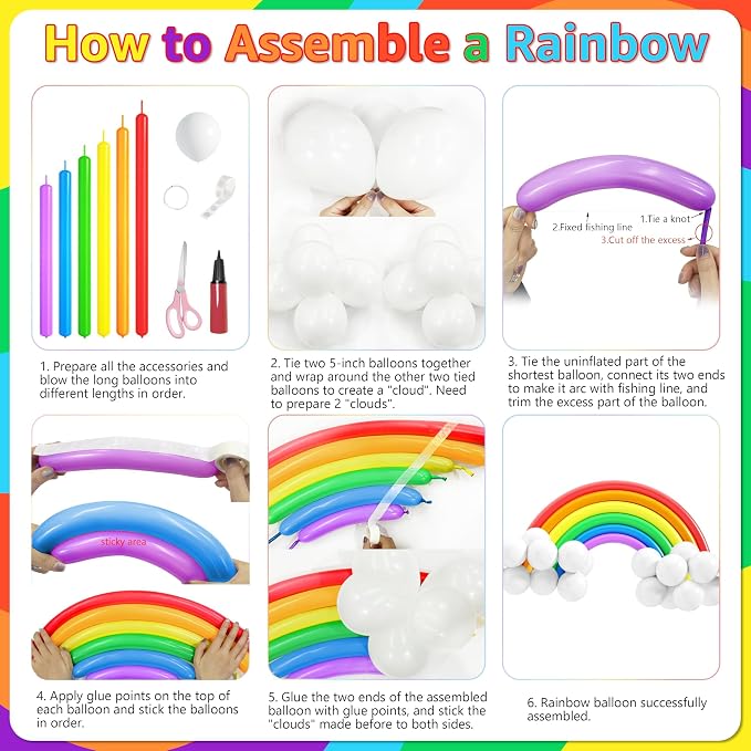 THAWAY Rainbow Birthday Party Decorations- 172 Pcs Colorful Birthday Decorations with 3D Felt Banner, Rainbow Balloon Arch Kit, Backdrop, Tablecloth and Cake Topper for Boys Girls Party Decor