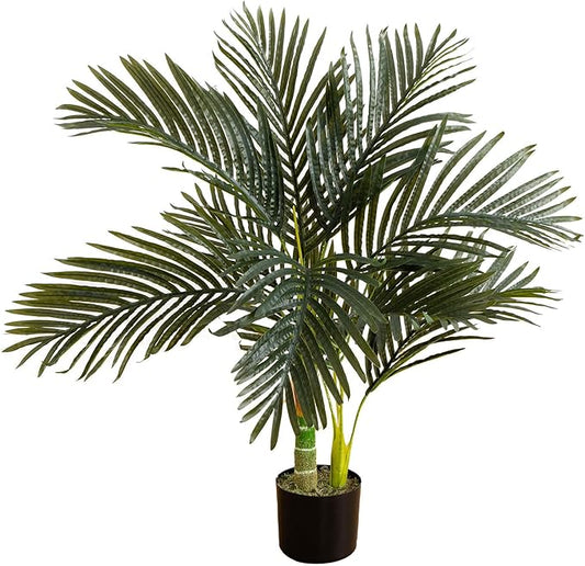 Nearly Natural 3ft Golden Cane Palm Tree - Artificial Tropical Tree with Realistic Green Fronds and Bamboo-Like Trunk, Includes Nursery Planter for Indoor Décor